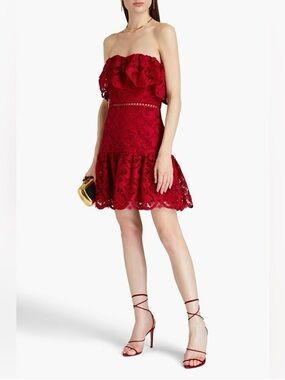ML Monique Lhuillier Strapless Ruffled Lace Mini Dress (Anthropologie)